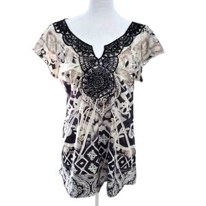 Apt.9 print embellished V-neck Women's short sleeve top size Large